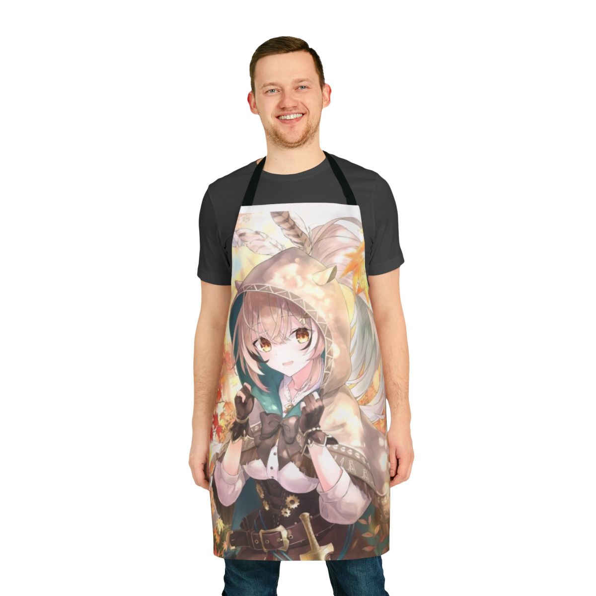 Anime-inspired apron featuring a cute girl character with a hood