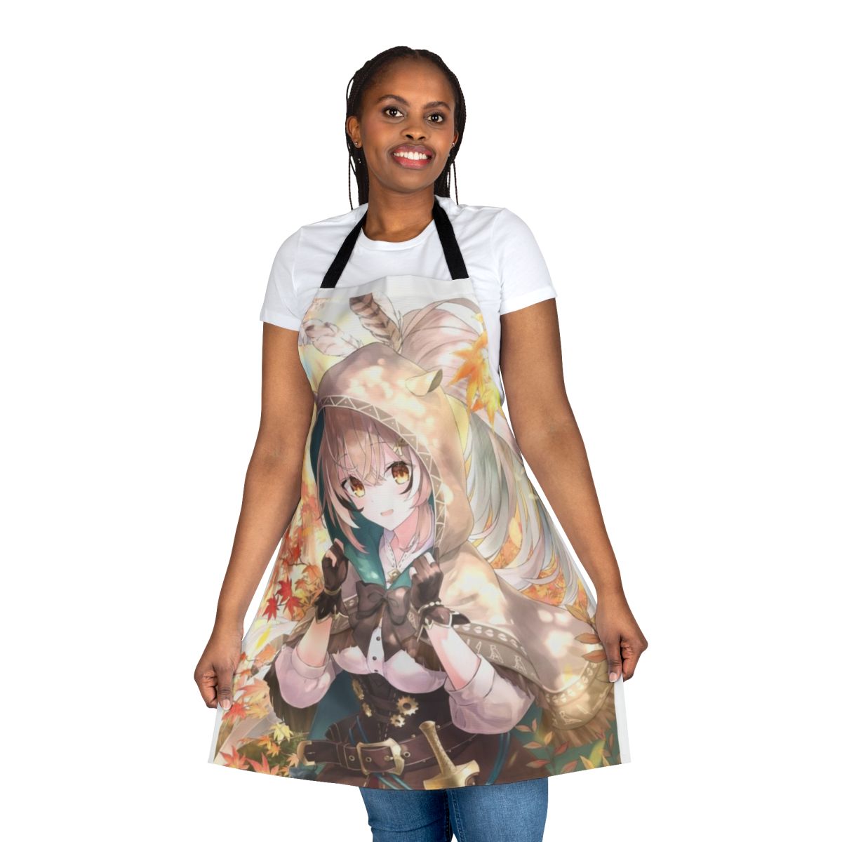 Anime-inspired apron featuring a cute girl character with a hood
