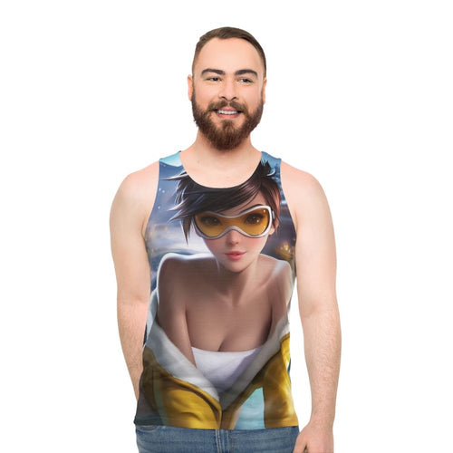 Anime-inspired hot spring tank top with Tracer design