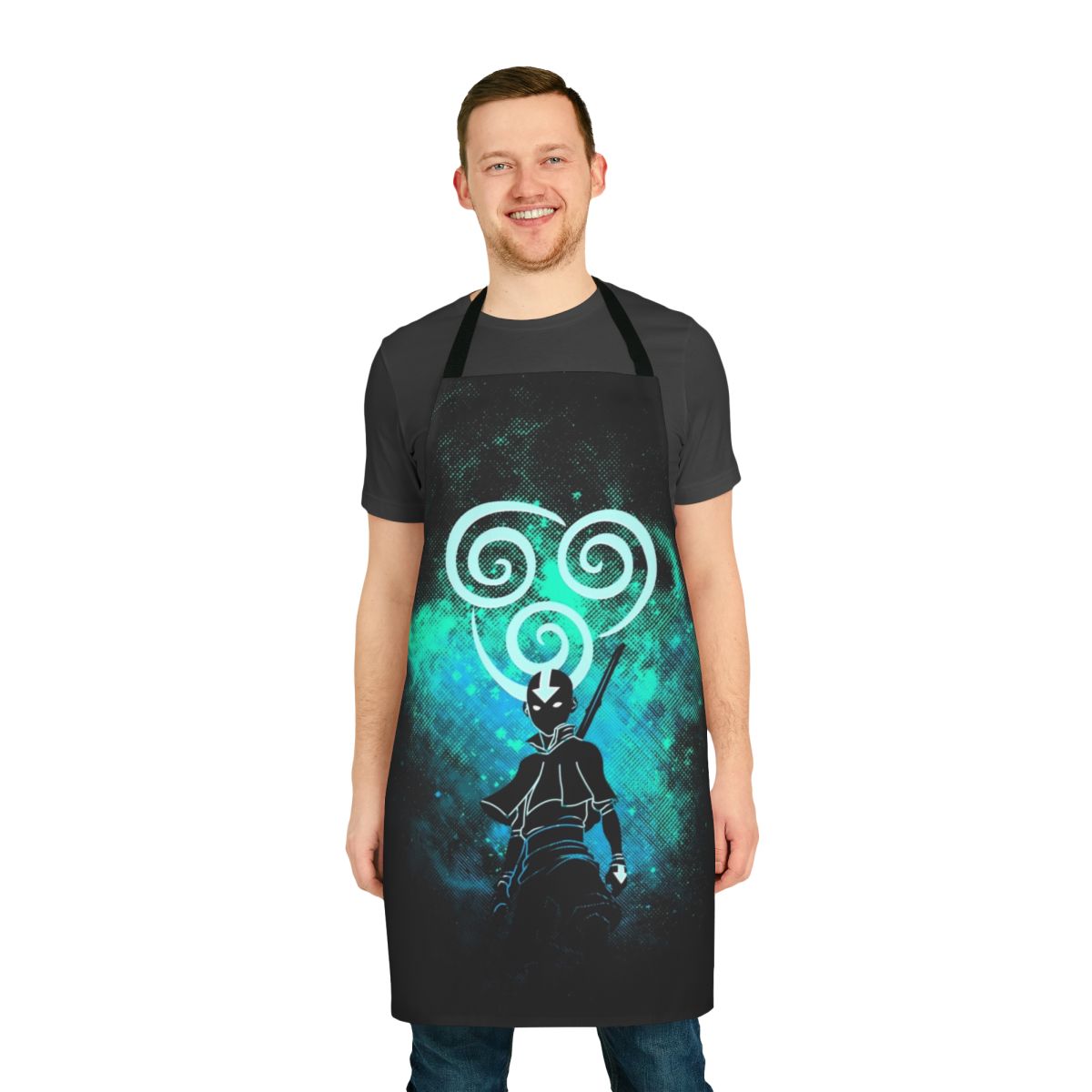 Colorful apron featuring characters and symbols from the popular anime series "The Last Airbender"