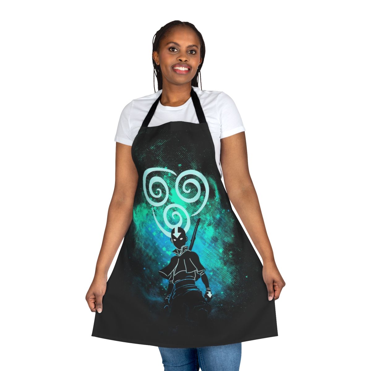Colorful apron featuring characters and symbols from the popular anime series "The Last Airbender"