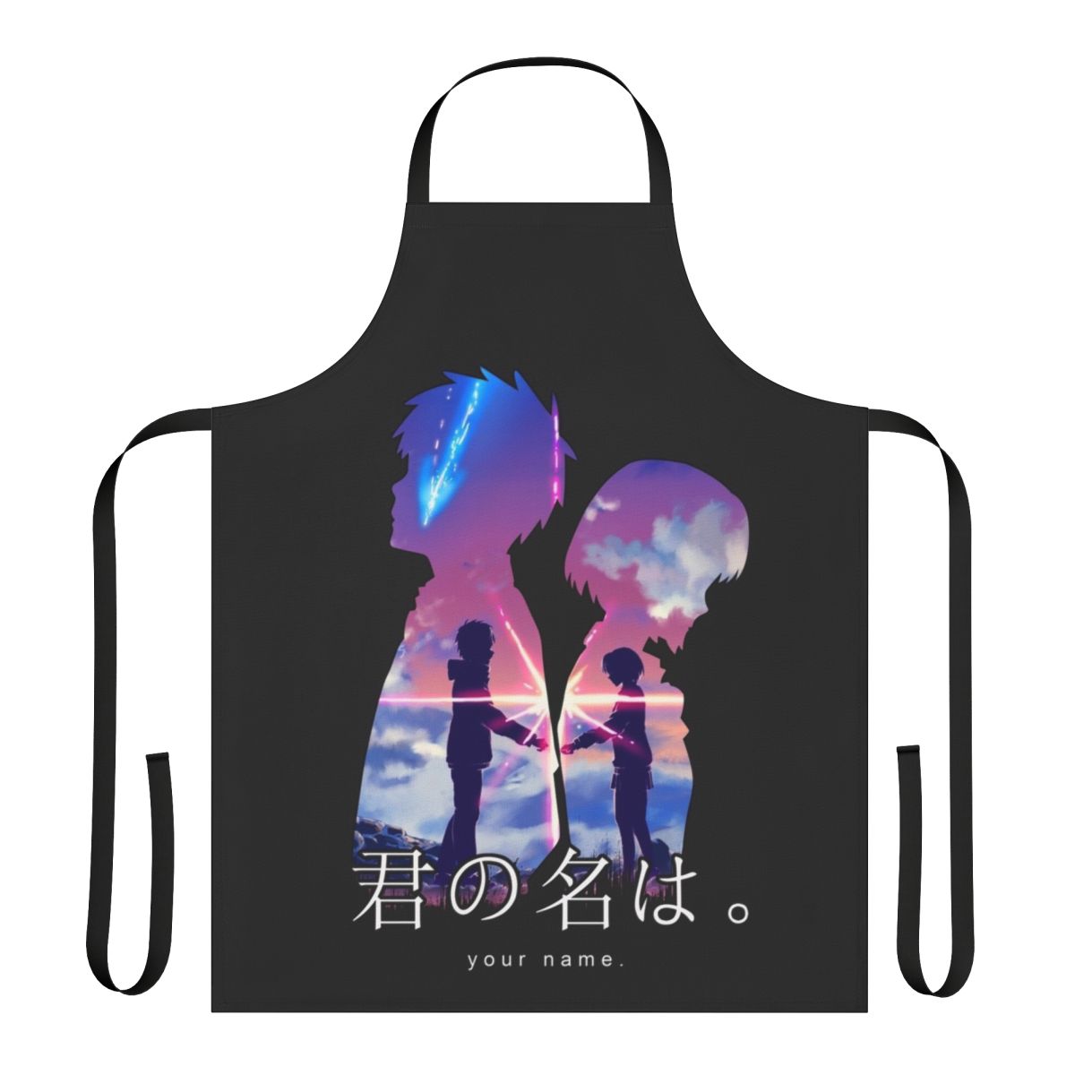 Anime-themed apron featuring characters from the popular Japanese film "Your Name"
