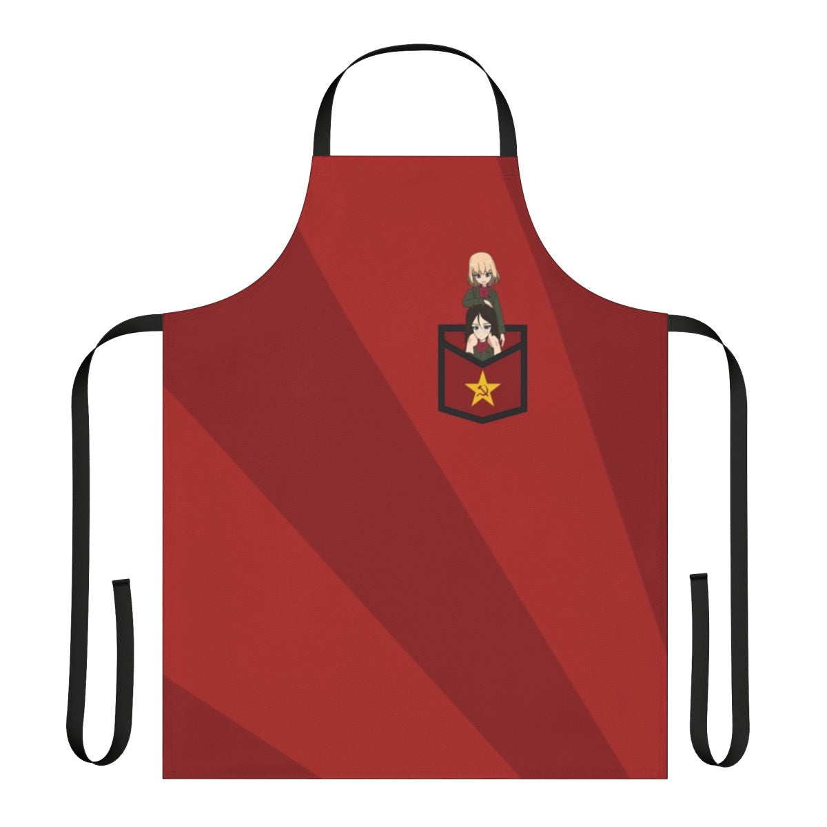 Anime-inspired apron with illustrations of Katyusha and Nonna, characters from the Girls und Panzer series