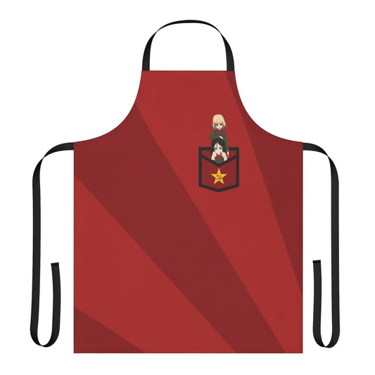 Anime-inspired apron with illustrations of Katyusha and Nonna, characters from the Girls und Panzer series