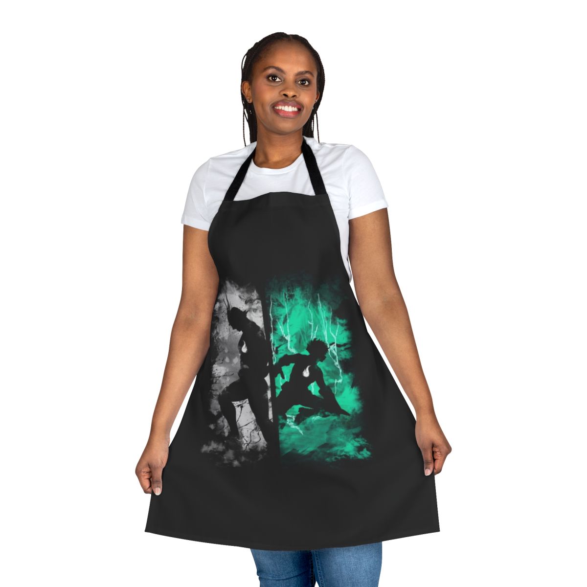 Anime-inspired apron featuring One for All, Deku, and All Might designs