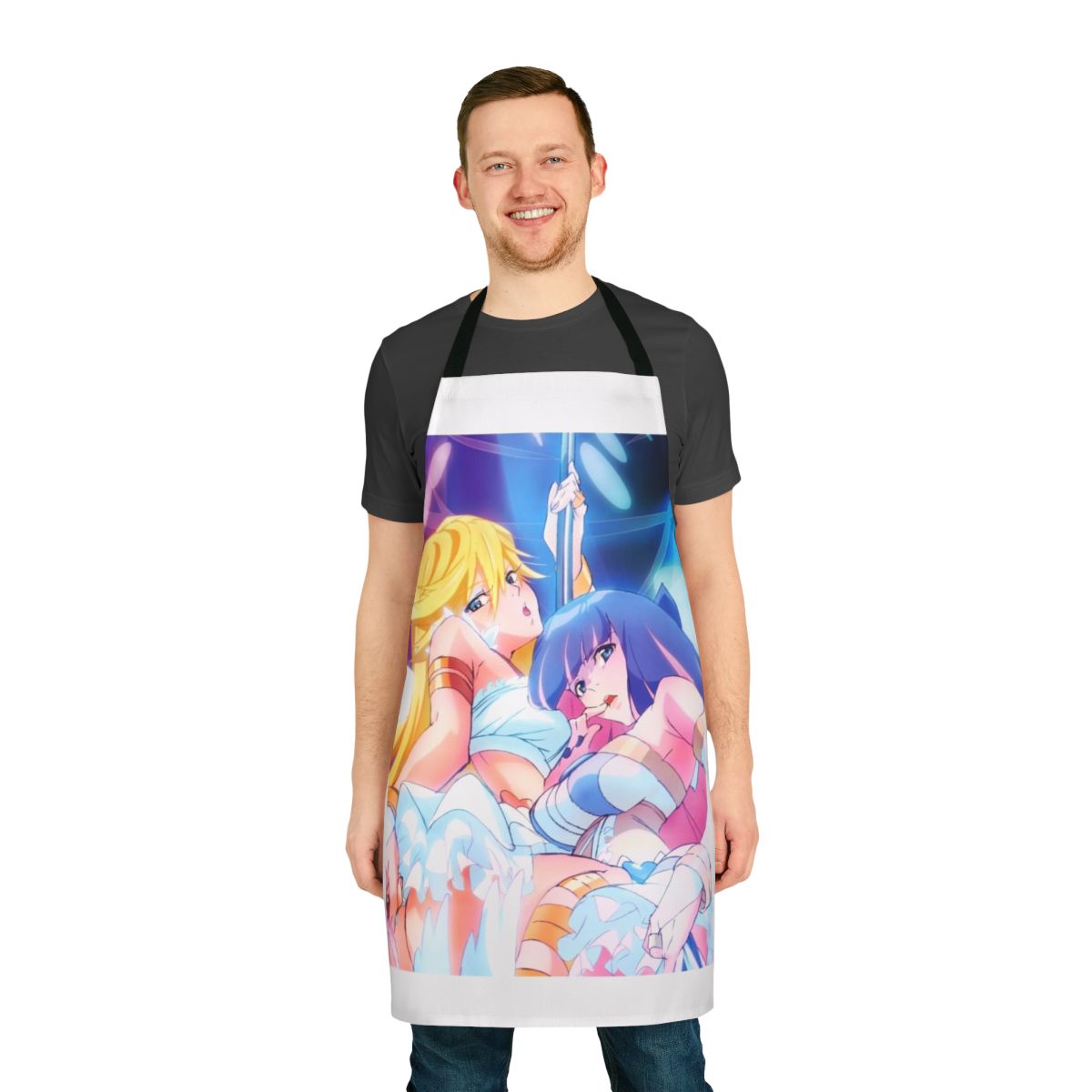 Stylish anime-themed apron with colorful cartoon design