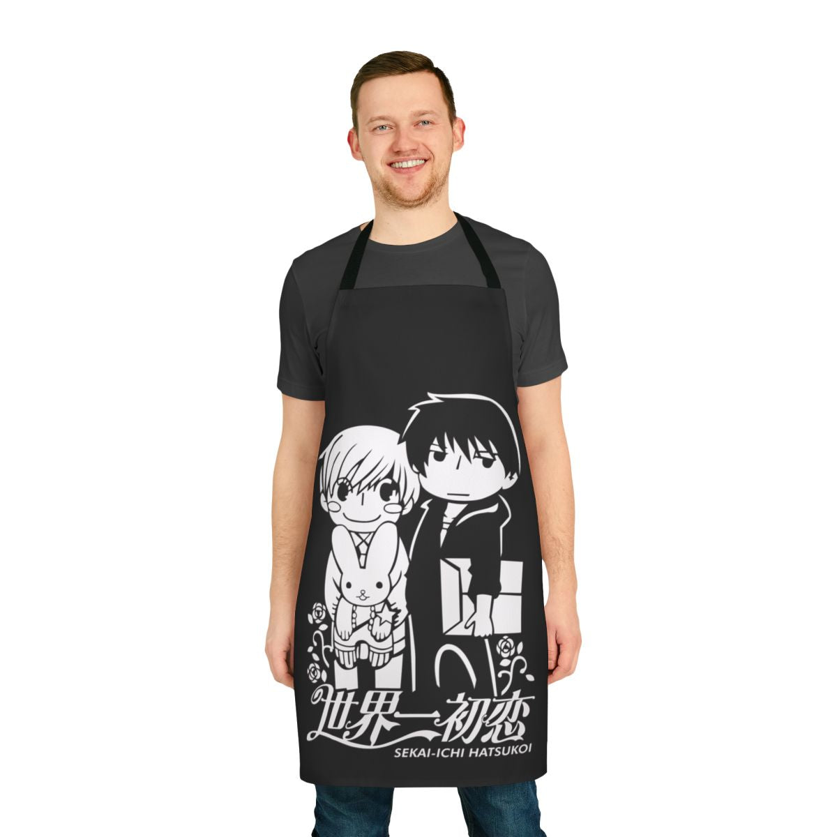 Sekai Ichi Hatsukoi-inspired apron with characters Ritsu Onodera and Masamune Takano
