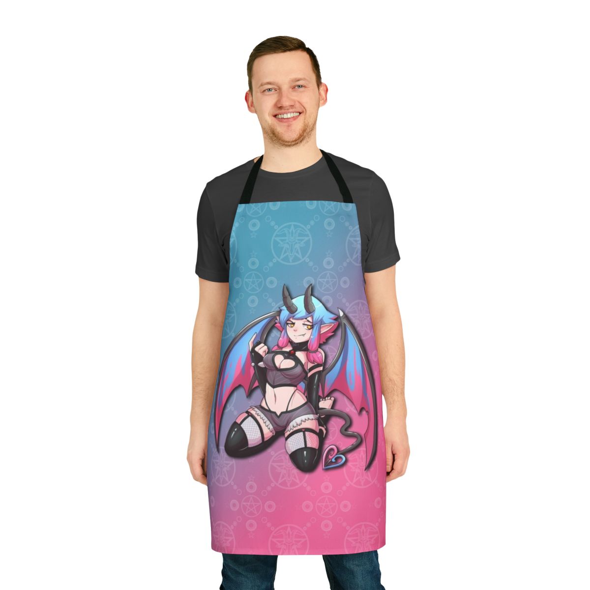 Anime-style apron featuring a fantasy succubus character design