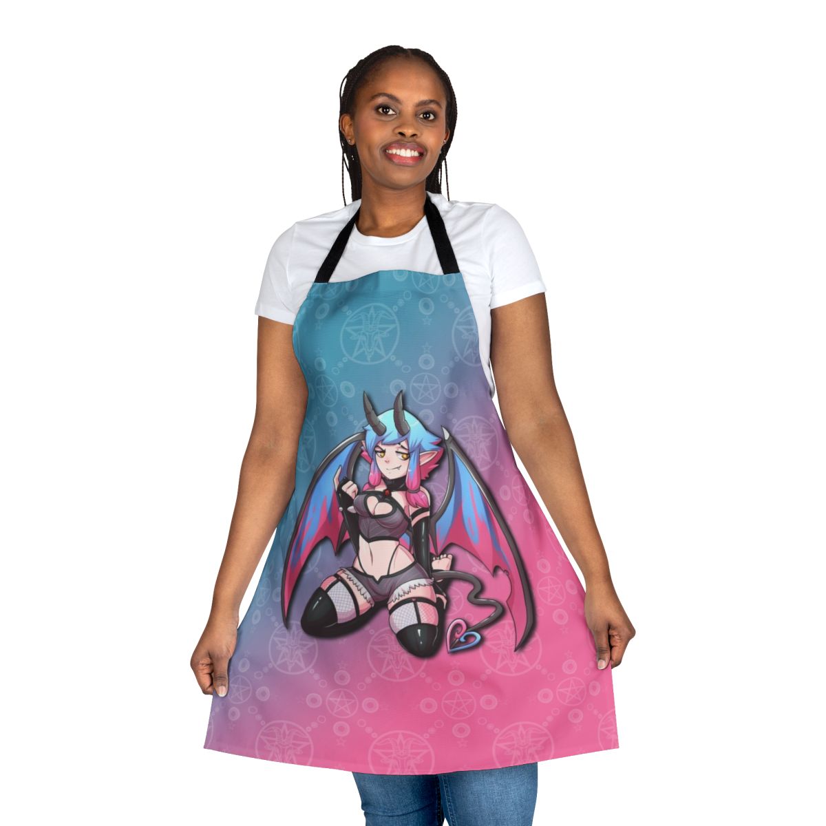 Anime-style apron featuring a fantasy succubus character design