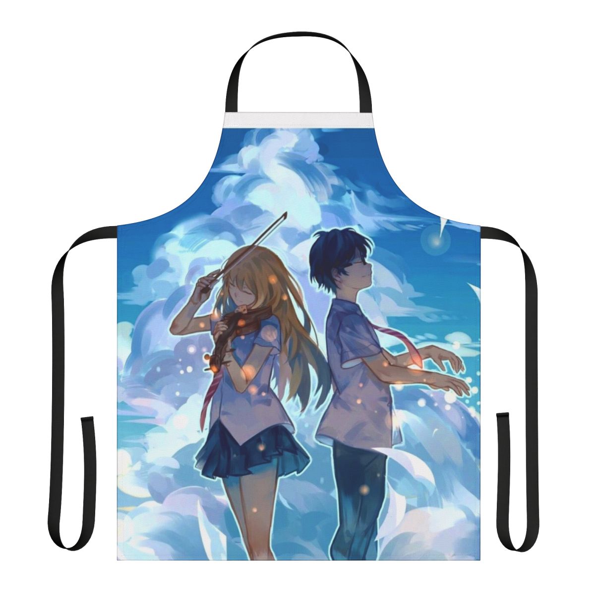 Anime inspired apron featuring characters and elements from the series "Your Lie in April"