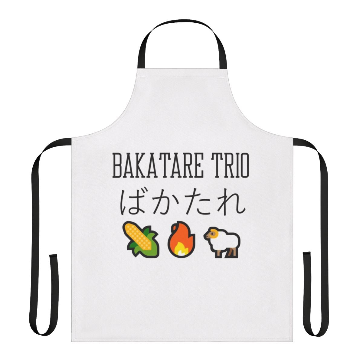 Anime-inspired apron featuring the Hololive Bakatare Trio - Shirakami Fubuki, Shiranui Flare, and Tsunomaki Watame