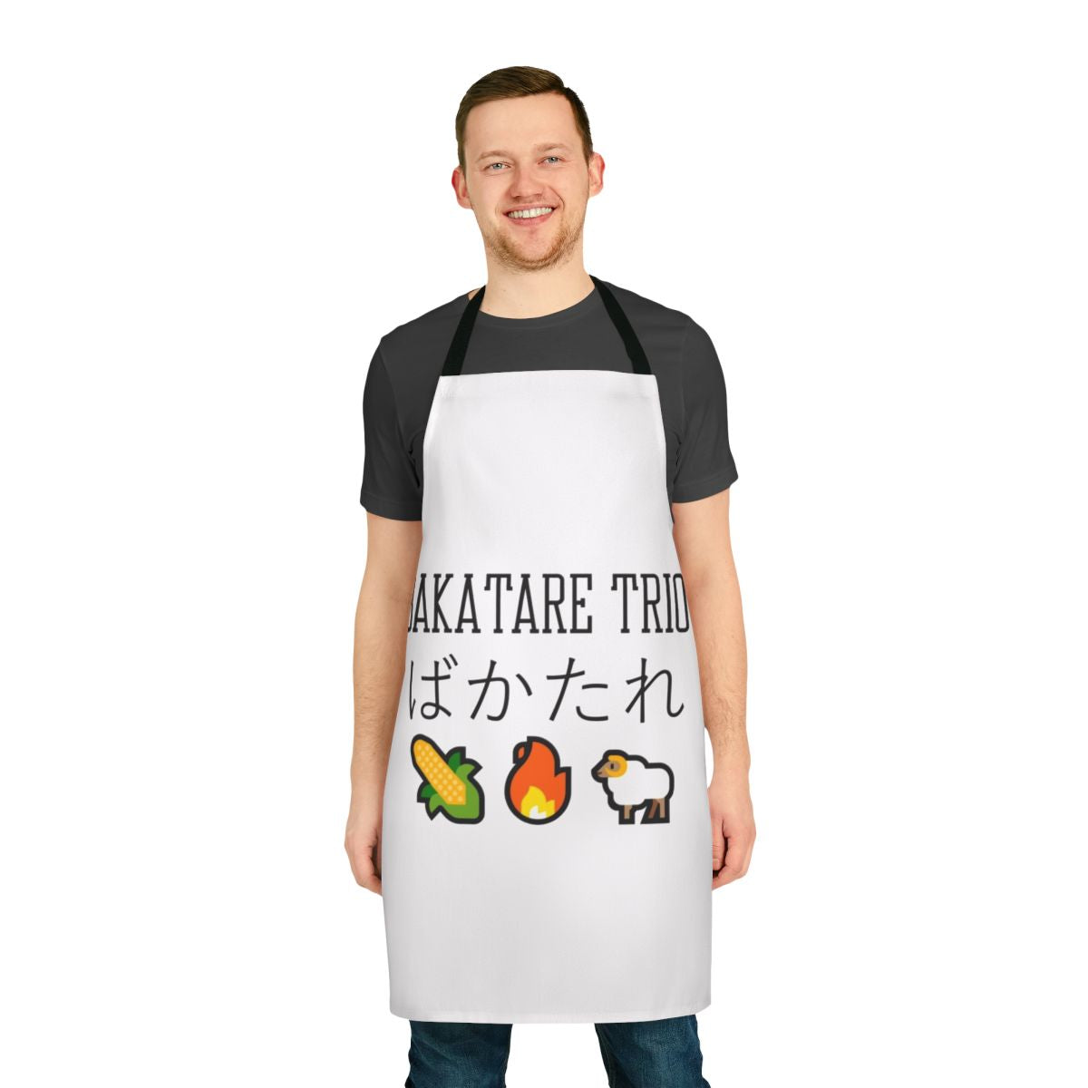 Anime-inspired apron featuring the Hololive Bakatare Trio - Shirakami Fubuki, Shiranui Flare, and Tsunomaki Watame