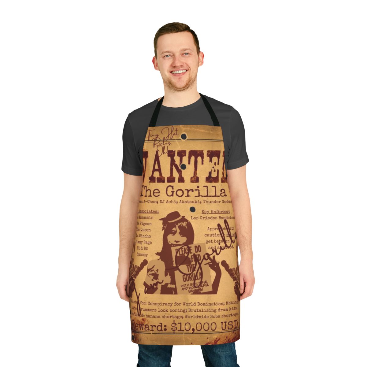 Anime-inspired Band Maid "The Gorilla" themed kitchen apron featuring fan art design