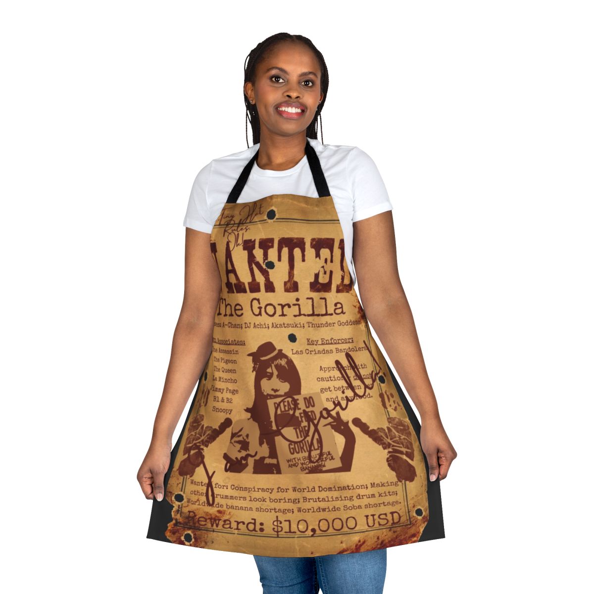 Anime-inspired Band Maid "The Gorilla" themed kitchen apron featuring fan art design