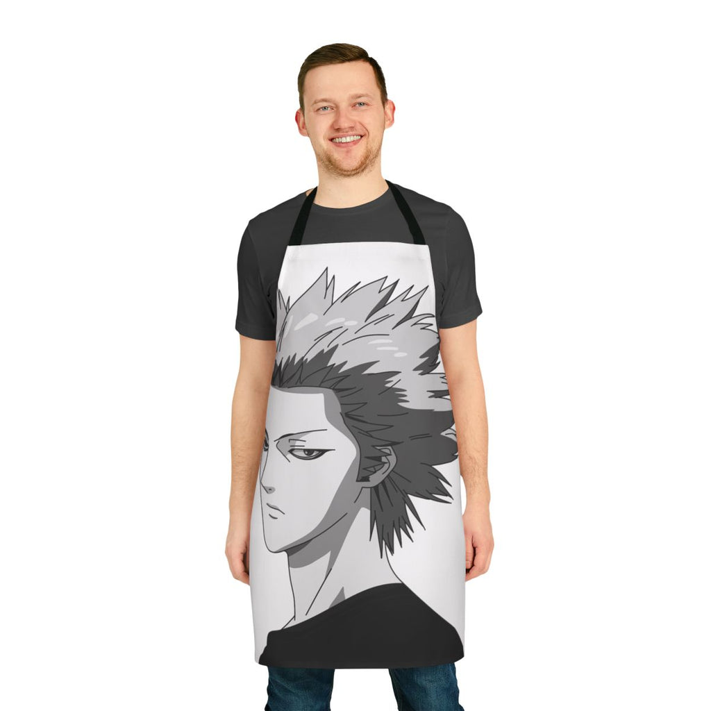 Stylish black and white apron featuring Tokuchi Toua from the anime "One Outs"
