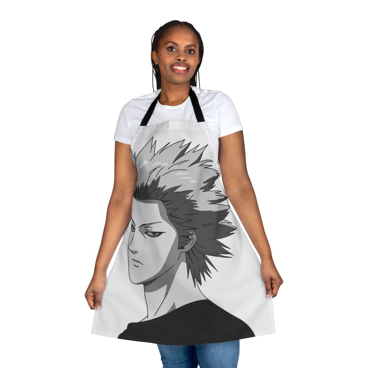Stylish black and white apron featuring Tokuchi Toua from the anime "One Outs"