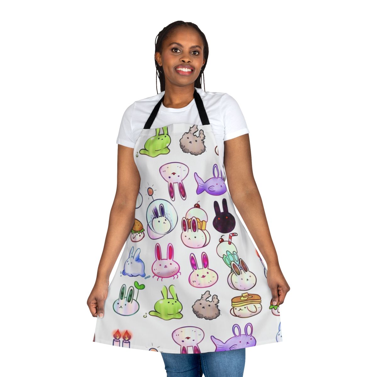 An apron featuring cute bunnies, inspired by the popular anime/manga series Omori.