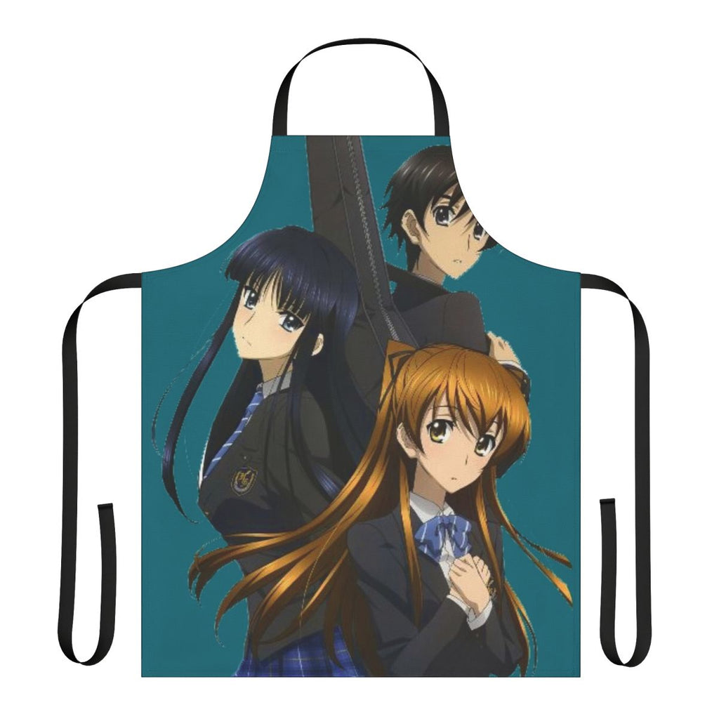 Stylish apron featuring beloved anime characters in a white album-inspired design