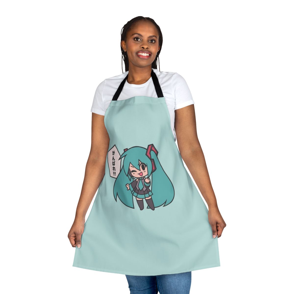 Illustration of chibi Hatsune Miku character wearing a simple, cute apron