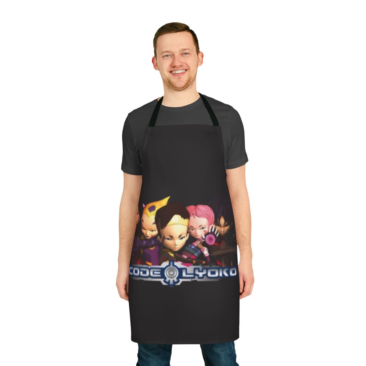 A high-quality anime-style apron featuring characters and imagery from the popular cartoon series Code Lyoko.