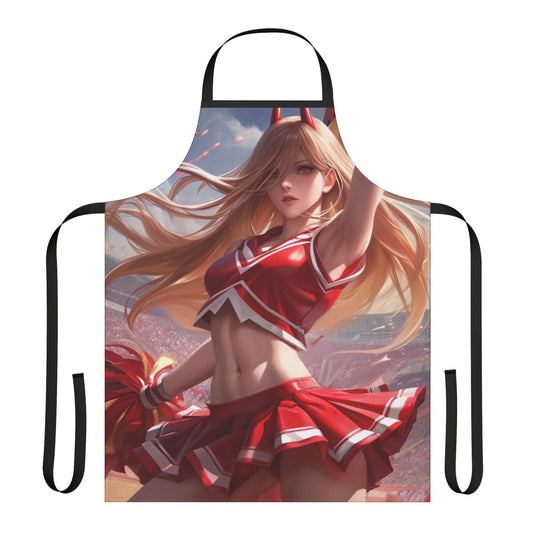 Anime-style illustration of a cheerleader wearing a sexy, playful apron