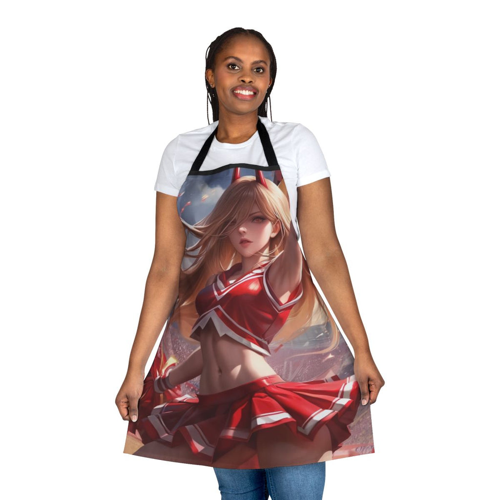 Anime-style illustration of a cheerleader wearing a sexy, playful apron