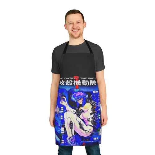 Anime-themed cyberpunk apron with a minimalist Ghost in the Shell design