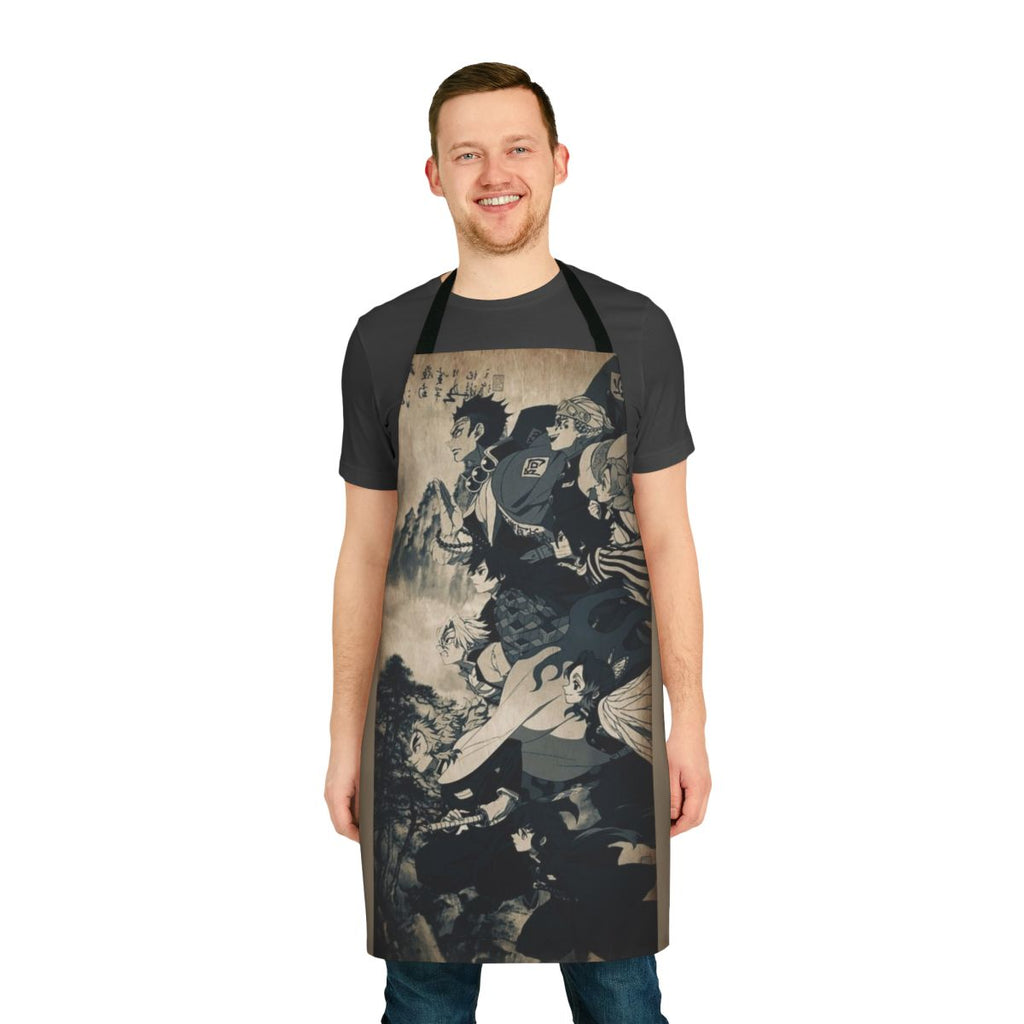 Anime-themed apron featuring Demon Slayer motifs and design