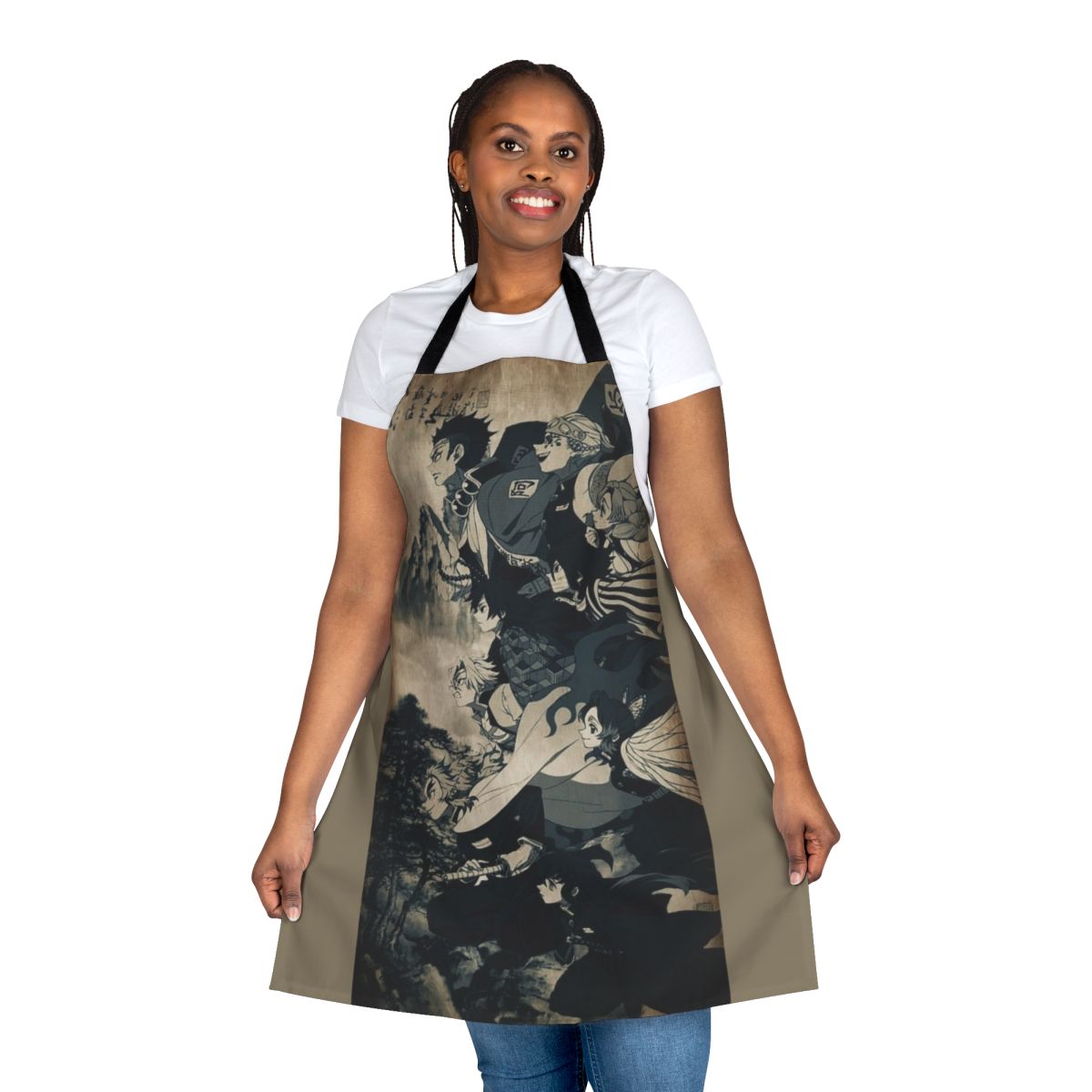 Anime-themed apron featuring Demon Slayer motifs and design