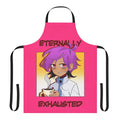 Anime-style "Eternally Exhausted" apron with coffee and webtoon-inspired design
