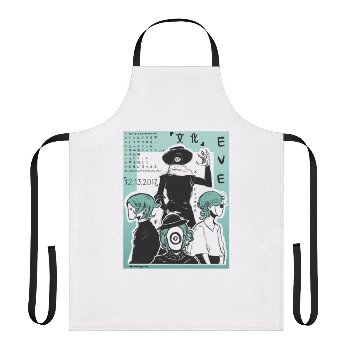 Anime-themed apron featuring the Japanese singer E ve's album artwork design