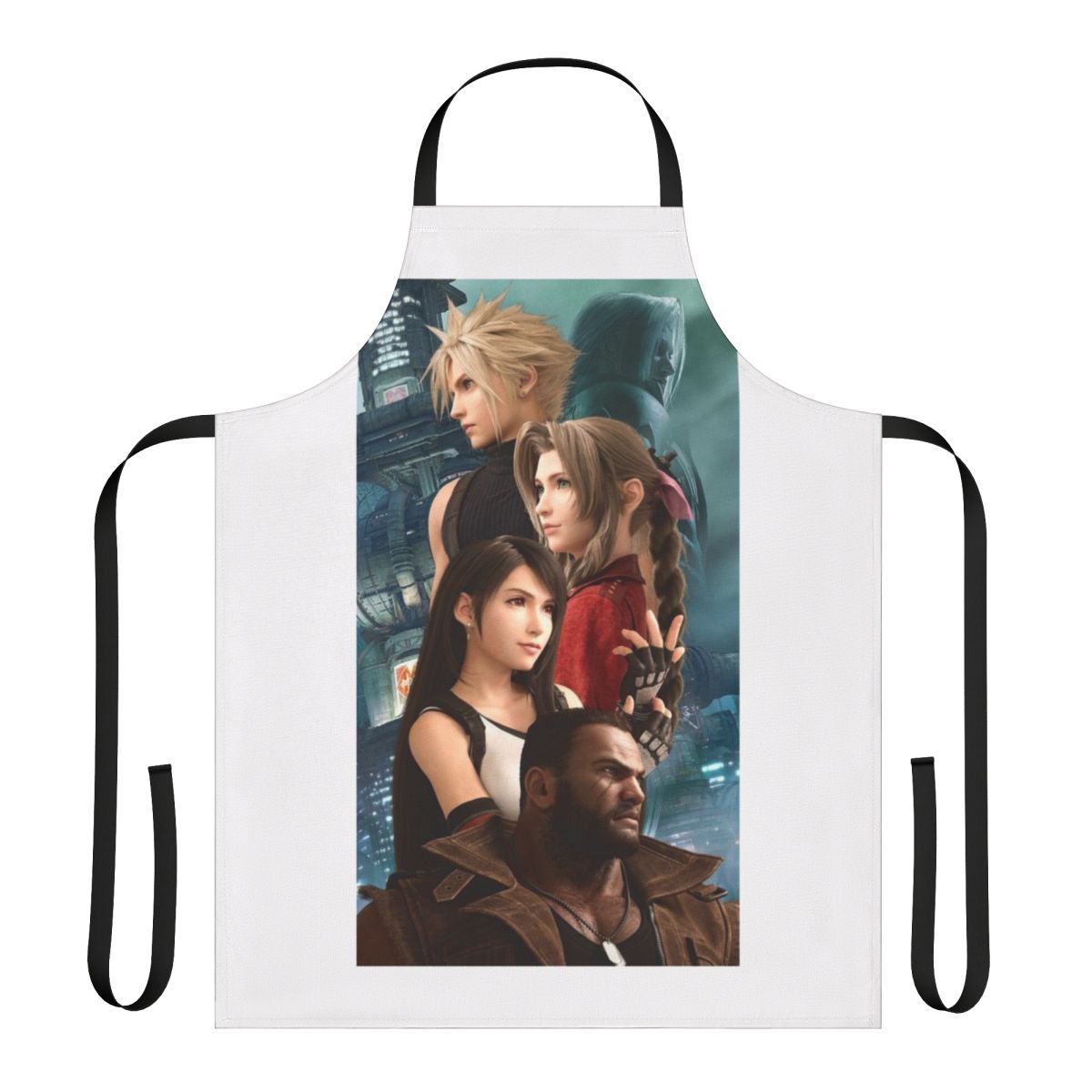 Anime inspired apron featuring designs from the popular video game Final Fantasy 7