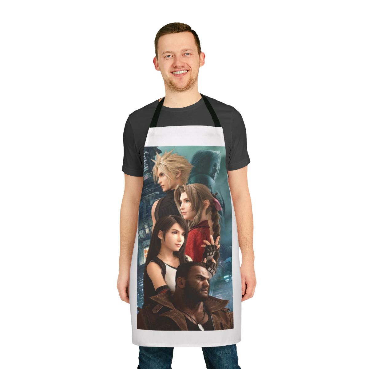 Anime inspired apron featuring designs from the popular video game Final Fantasy 7
