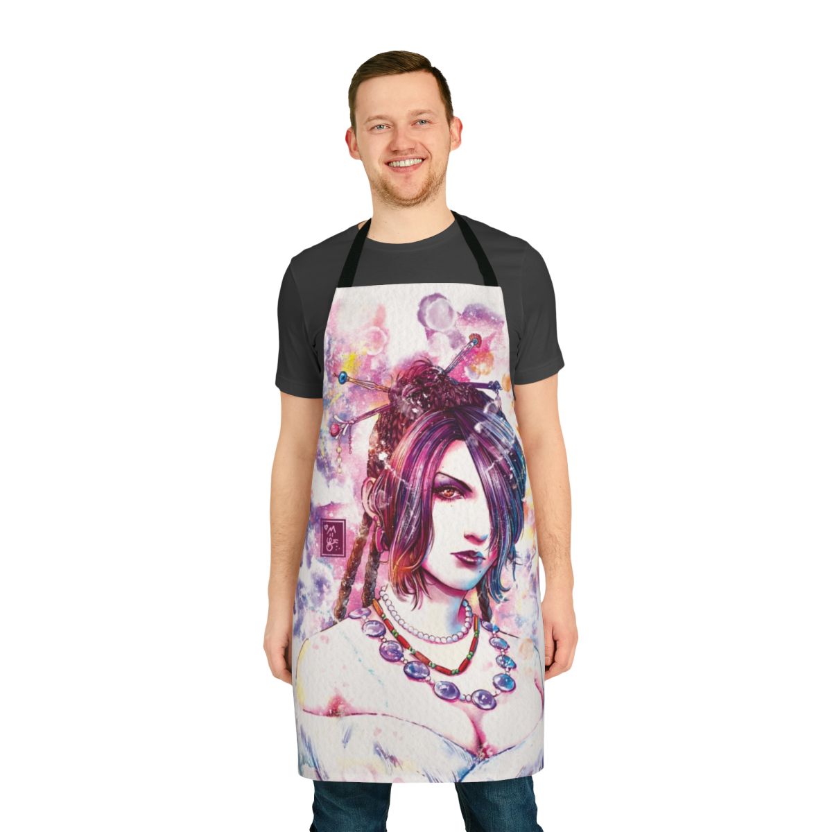 "Anime-inspired Final Fantasy X apron with iconic characters and designs"