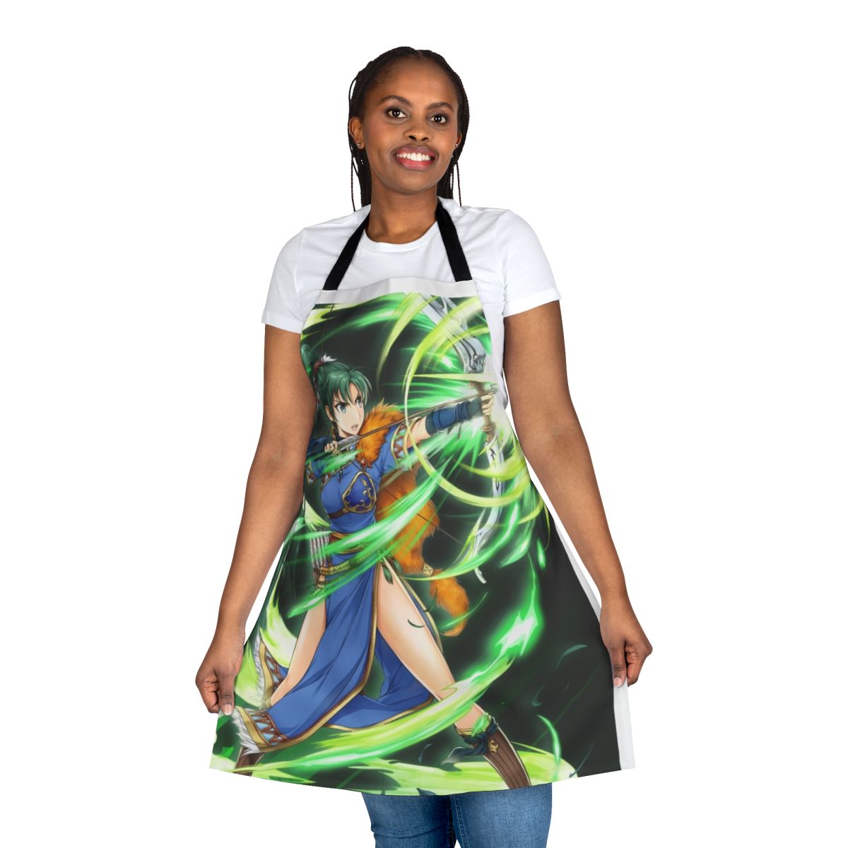 Anime-themed Fire Emblem Heroes Lyn apron with iconic characters