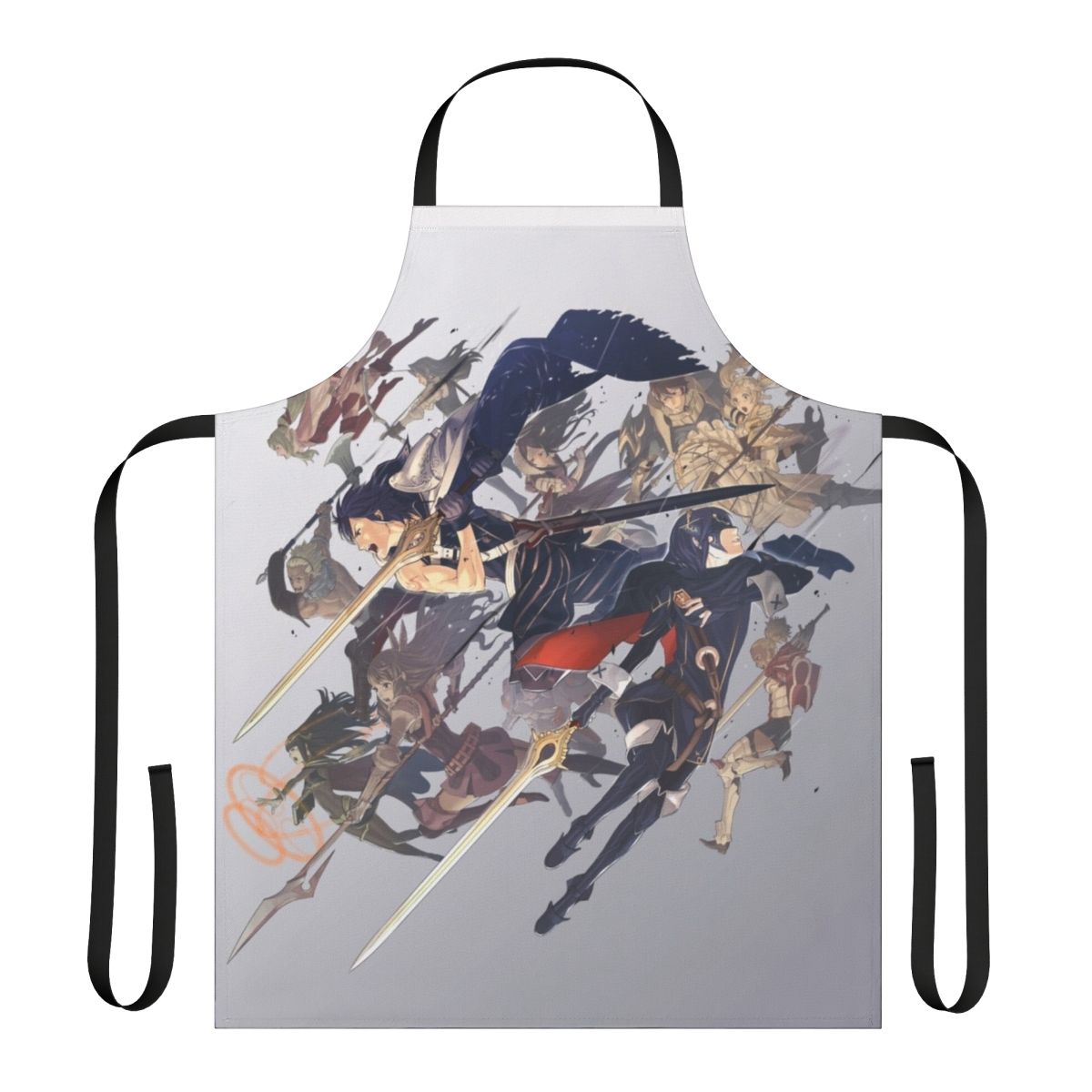 Anime-style apron design featuring characters and artwork from the Fire Emblem video game series.