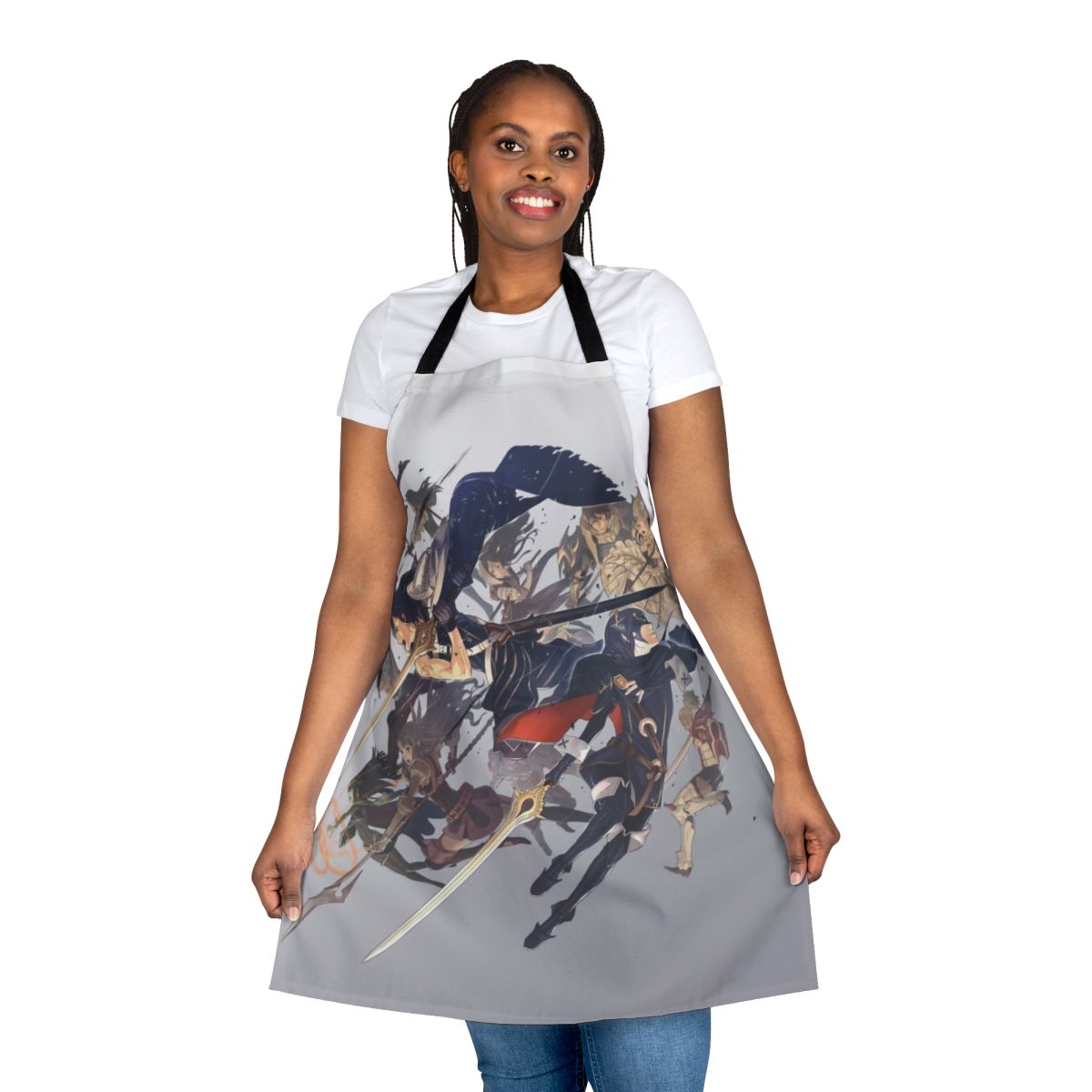 Anime-style apron design featuring characters and artwork from the Fire Emblem video game series.