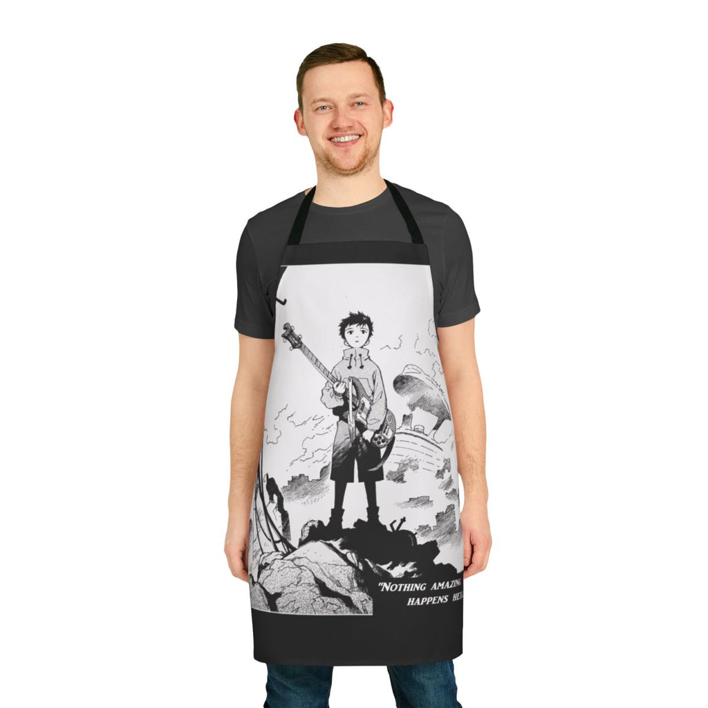 "FLCL" anime-themed cooking apron with a quirky, retro design