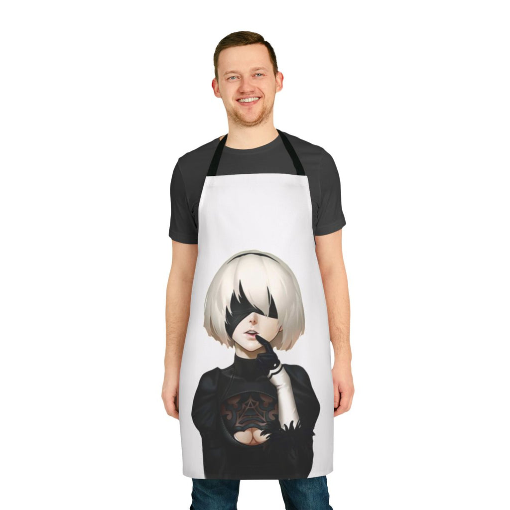 Anime-inspired gaming apron featuring characters and designs from popular video game franchises like Nier, Devil May Cry, and Bayonetta.