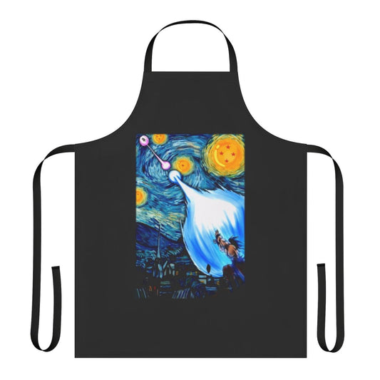 Anime-inspired apron featuring Goku and Vegeta from Dragon Ball Z against a starry night background