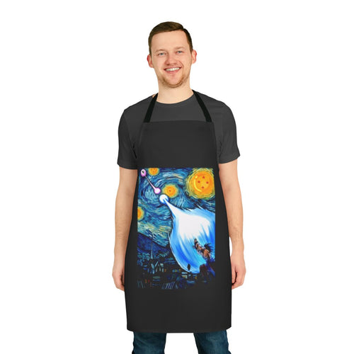 Anime-inspired apron featuring Goku and Vegeta from Dragon Ball Z against a starry night background