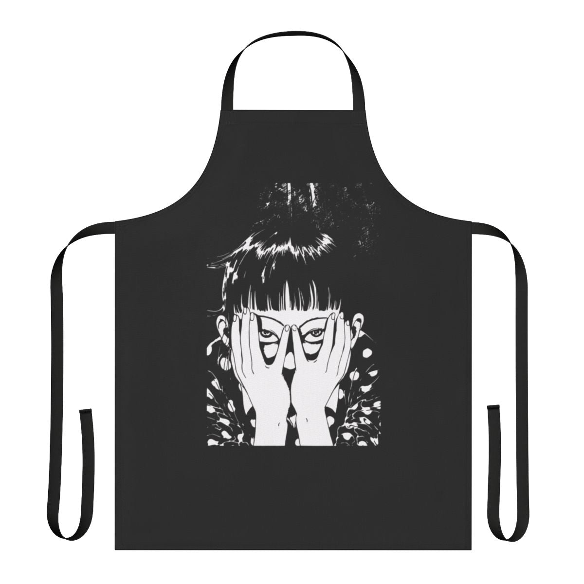 Anime-inspired graphic horror apron featuring characters and designs similar to Suehiro Maruo, Junji Ito, and other influential Japanese artists.