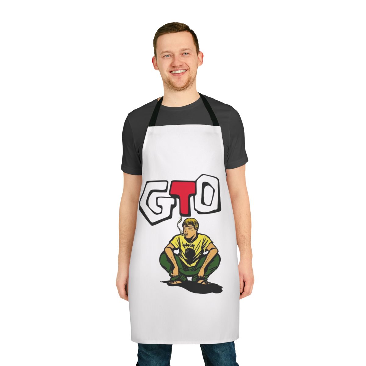 Illustrated apron featuring the iconic character Eikichi Onizuka from the manga/anime series Great Teacher Onizuka (GTO)