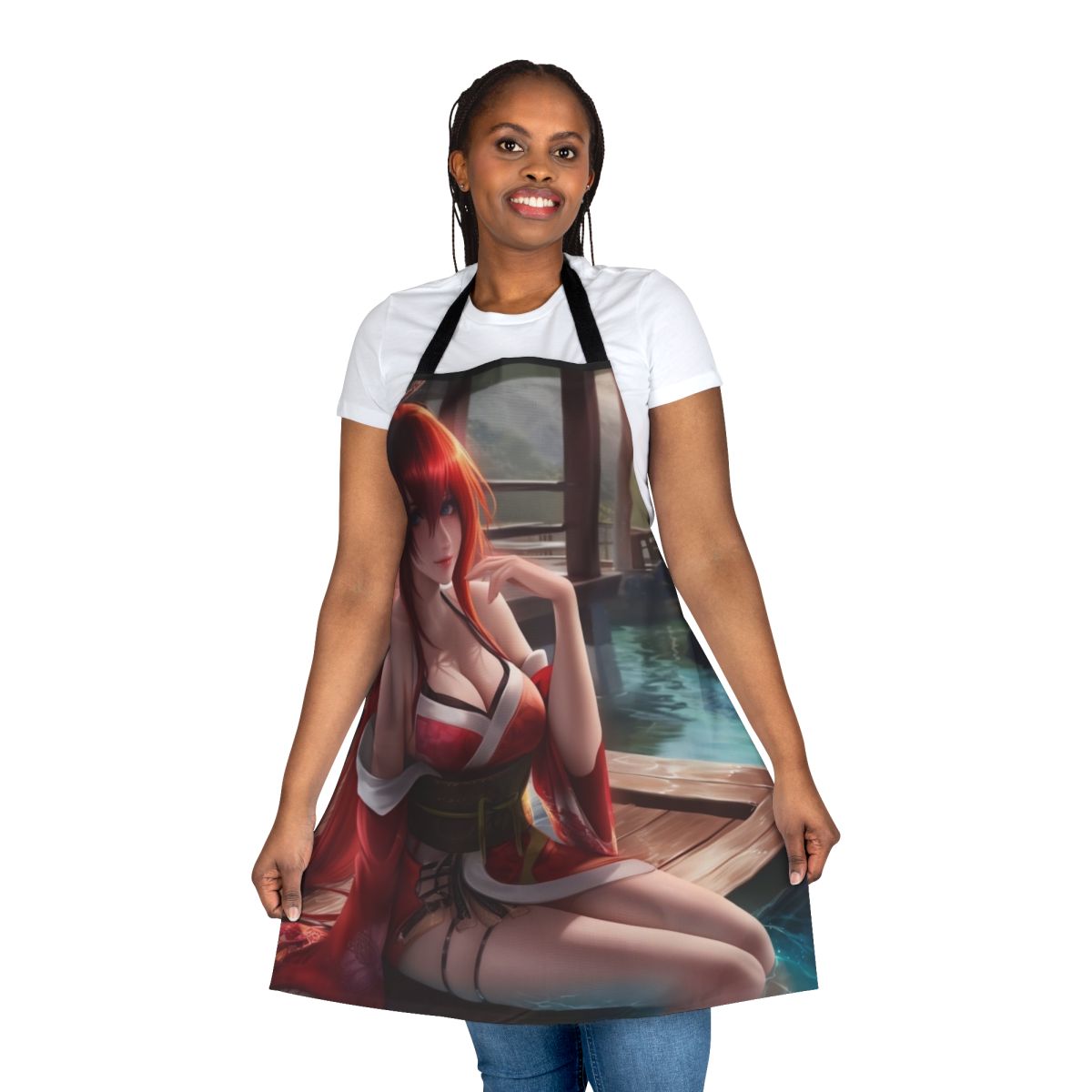 "An anime-themed apron featuring the popular character Rias Gremory from High School DxD"