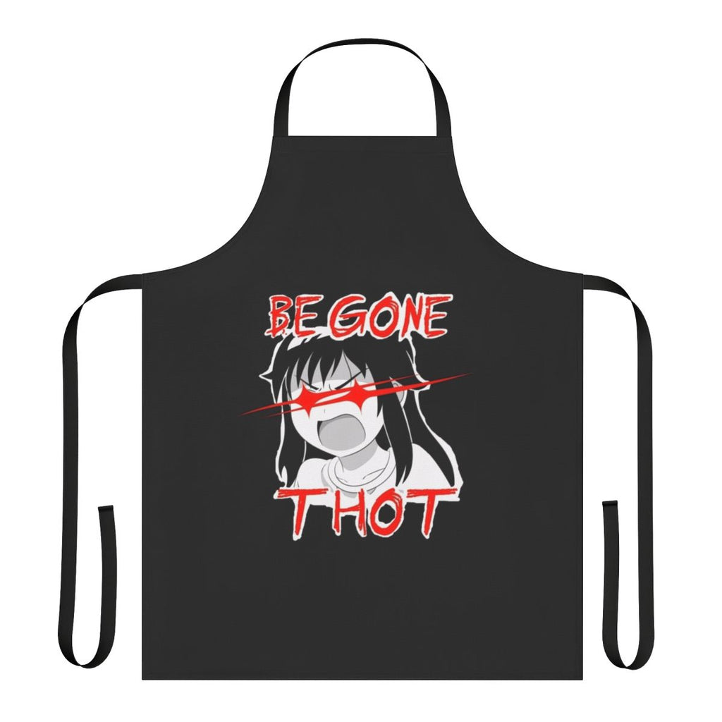 Anime-inspired apron with a humorous, ironic, and sarcastic design featuring the text "Begone Thot"
