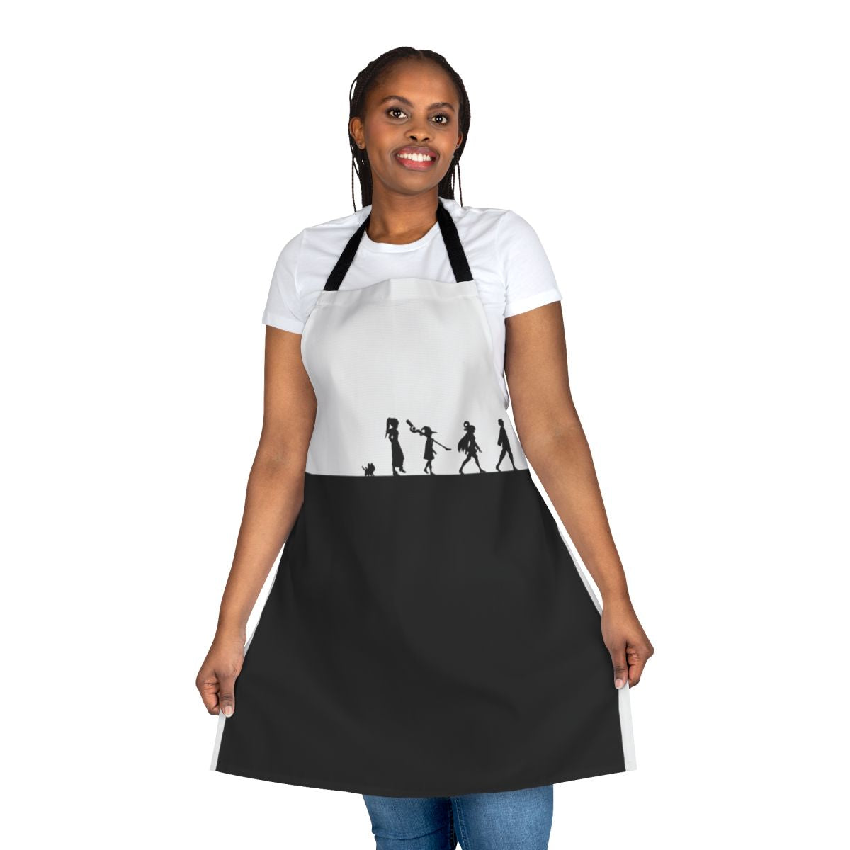 Anime-inspired isekai style apron featuring characters from a popular isekai series