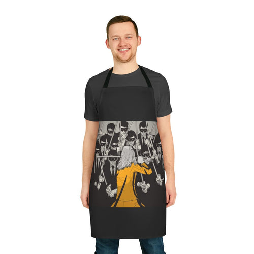 Kill Bill concept art themed apron with ninja and anime design