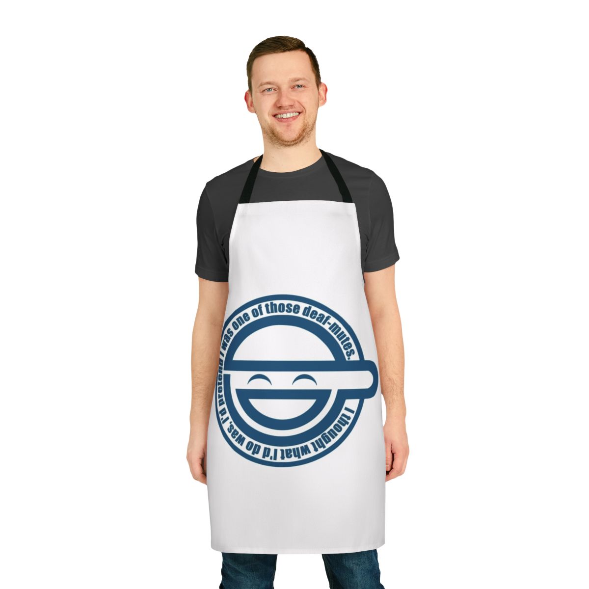 Laughing Man Apron featuring a character from the popular anime and manga series Ghost in the Shell