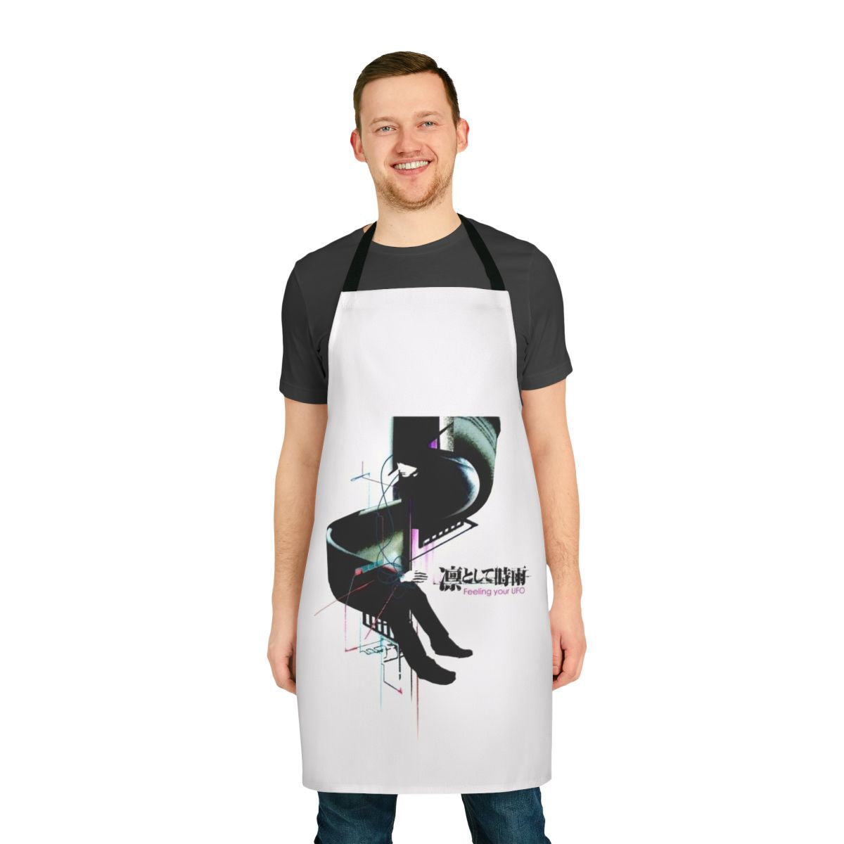 Anime-inspired apron featuring the J-rock band Ling Tosite Sigure's "Feeling Your UFO" design