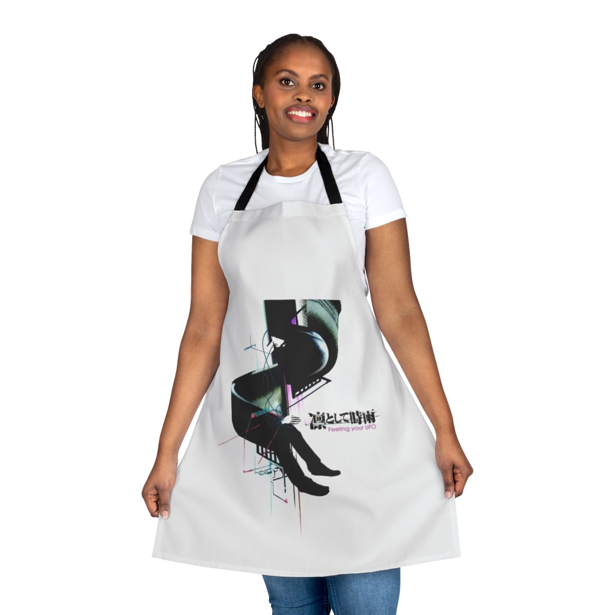 Anime-inspired apron featuring the J-rock band Ling Tosite Sigure's "Feeling Your UFO" design